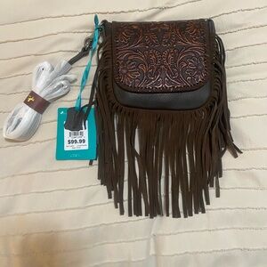 Montana West Brown Fringe Leather Crossbody Bag